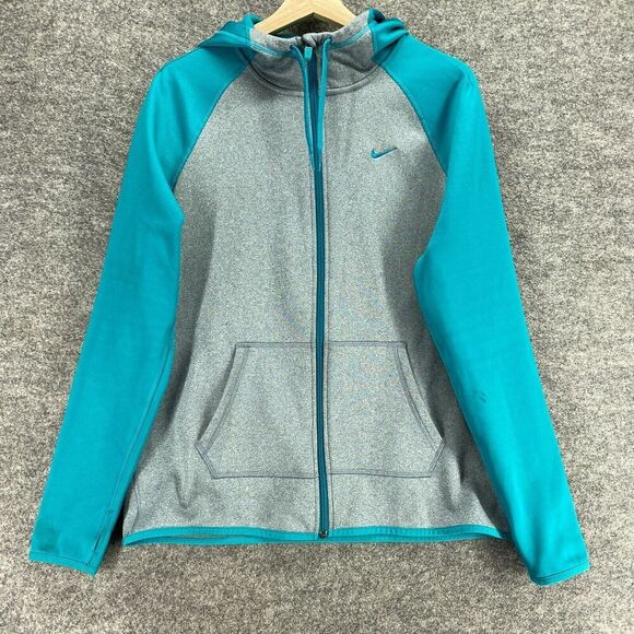Nike Activewear Track Jacket Women M Medium Gray Full Zip Hooded Therma Fit - Picture 1 of 10